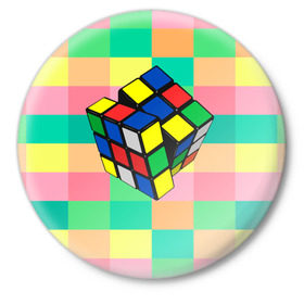 Значок с принтом Кубик Рубика в Белгороде,  металл | круглая форма, металлическая застежка в виде булавки | игра | интеллект | куб | кубик | рубик | ум