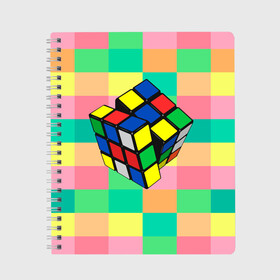 Тетрадь с принтом Кубик Рубика в Белгороде, 100% бумага | 48 листов, плотность листов — 60 г/м2, плотность картонной обложки — 250 г/м2. Листы скреплены сбоку удобной пружинной спиралью. Уголки страниц и обложки скругленные. Цвет линий — светло-серый
 | Тематика изображения на принте: игра | интеллект | куб | кубик | рубик | ум