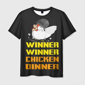 Мужская футболка 3D с принтом Winner Chicken Dinner в Белгороде, 100% полиэфир | прямой крой, круглый вырез горловины, длина до линии бедер | Тематика изображения на принте: asia | battle | chicken | dinner | duo | epic | guide | lucky | map | miramar | mobile | mortal | pro | royale | solo | winner | битва | лут | пабг | пубг | стрим | топ