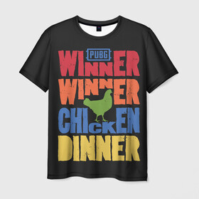 Мужская футболка 3D с принтом Winner Chicken Dinner в Белгороде, 100% полиэфир | прямой крой, круглый вырез горловины, длина до линии бедер | asia | battle | chicken | dinner | duo | epic | guide | lucky | map | miramar | mobile | mortal | pro | royale | solo | winner | битва | лут | пабг | пубг | стрим | топ