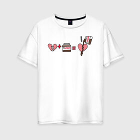 Женская футболка хлопок Oversize с принтом NUTELLA в Белгороде, 100% хлопок | свободный крой, круглый ворот, спущенный рукав, длина до линии бедер
 | 14 февраля | антивалентин | день святого  валентина | любовь | подарок