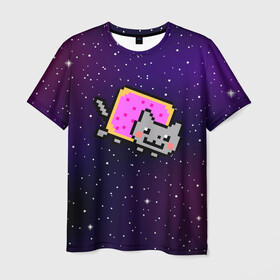 Мужская футболка 3D с принтом Nyan Cat в Белгороде, 100% полиэфир | прямой крой, круглый вырез горловины, длина до линии бедер | cat | meme | nyan cat | space | youtube | животное | звезды | интернет | космос | кошка | мем | прикол | радуга | юмор | ютуб