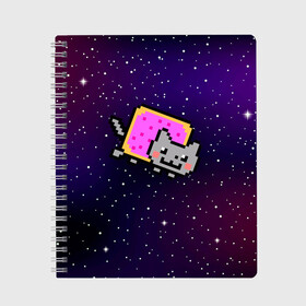 Тетрадь с принтом Nyan Cat в Белгороде, 100% бумага | 48 листов, плотность листов — 60 г/м2, плотность картонной обложки — 250 г/м2. Листы скреплены сбоку удобной пружинной спиралью. Уголки страниц и обложки скругленные. Цвет линий — светло-серый
 | Тематика изображения на принте: cat | meme | nyan cat | space | youtube | животное | звезды | интернет | космос | кошка | мем | прикол | радуга | юмор | ютуб