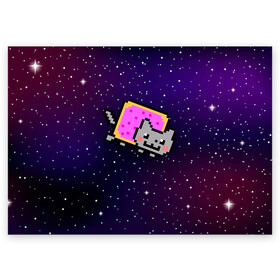 Поздравительная открытка с принтом Nyan Cat в Белгороде, 100% бумага | плотность бумаги 280 г/м2, матовая, на обратной стороне линовка и место для марки
 | Тематика изображения на принте: cat | meme | nyan cat | space | youtube | животное | звезды | интернет | космос | кошка | мем | прикол | радуга | юмор | ютуб