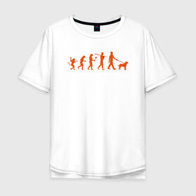 Мужская футболка хлопок Oversize с принтом Эволюция любителей собак в Белгороде, 100% хлопок | свободный крой, круглый ворот, “спинка” длиннее передней части | венец эволюции | с собакой | собака | собаки | человека | эволюция