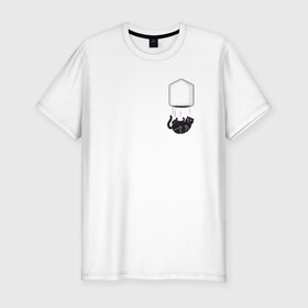Мужская футболка хлопок Slim с принтом Кот в Белгороде, 92% хлопок, 8% лайкра | приталенный силуэт, круглый вырез ворота, длина до линии бедра, короткий рукав | Тематика изображения на принте: забавная | карман | кот