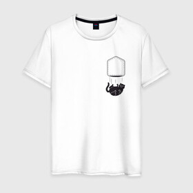 Мужская футболка хлопок с принтом Кот в Белгороде, 100% хлопок | прямой крой, круглый вырез горловины, длина до линии бедер, слегка спущенное плечо. | забавная | карман | кот