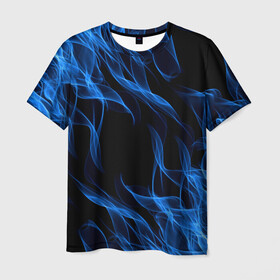 Мужская футболка 3D с принтом BLUE FIRE FLAME в Белгороде, 100% полиэфир | прямой крой, круглый вырез горловины, длина до линии бедер | Тематика изображения на принте: bright | fire | flame | heat | light | wildfire | искры | огненный | огонь | пламя | пожар