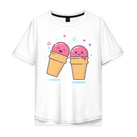 Мужская футболка хлопок Oversize с принтом Мороженки в Белгороде, 100% хлопок | свободный крой, круглый ворот, “спинка” длиннее передней части | Тематика изображения на принте: мороженка мороженки пара вкусняшка любовь отн