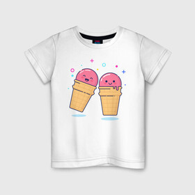 Детская футболка хлопок с принтом Мороженки в Белгороде, 100% хлопок | круглый вырез горловины, полуприлегающий силуэт, длина до линии бедер | мороженка мороженки пара вкусняшка любовь отн