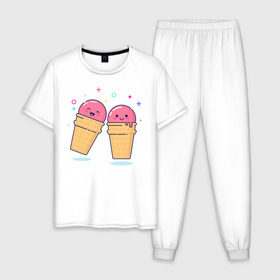 Мужская пижама хлопок с принтом Мороженки в Белгороде, 100% хлопок | брюки и футболка прямого кроя, без карманов, на брюках мягкая резинка на поясе и по низу штанин
 | мороженка мороженки пара вкусняшка любовь отн