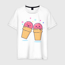 Мужская футболка хлопок с принтом Мороженки в Белгороде, 100% хлопок | прямой крой, круглый вырез горловины, длина до линии бедер, слегка спущенное плечо. | мороженка мороженки пара вкусняшка любовь отн