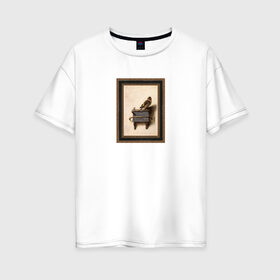 Женская футболка хлопок Oversize с принтом The Goldfinch в Белгороде, 100% хлопок | свободный крой, круглый ворот, спущенный рукав, длина до линии бедер
 | the goldfinch | акварель | арт | голландский | животные | искусство | карел | картина | минимализм | рисунок | стиль | фабрициус | художник | щегол