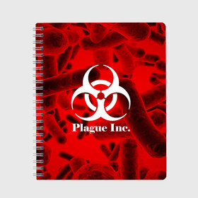 Тетрадь с принтом PLAGUE INC в Белгороде, 100% бумага | 48 листов, плотность листов — 60 г/м2, плотность картонной обложки — 250 г/м2. Листы скреплены сбоку удобной пружинной спиралью. Уголки страниц и обложки скругленные. Цвет линий — светло-серый
 | molecule | plague inc | абстракция | бактерии | вирус | клетки | медицина | микробы | молекулы | наука | нейрон | нейроны | планета | текстура | текстуры | формула