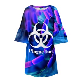 Детское платье 3D с принтом PLAGUE INC. в Белгороде, 100% полиэстер | прямой силуэт, чуть расширенный к низу. Круглая горловина, на рукавах — воланы | molecule | plague inc | абстракция | бактерии | вирус | клетки | медицина | микробы | молекулы | наука | нейрон | нейроны | планета | текстура | текстуры | формула