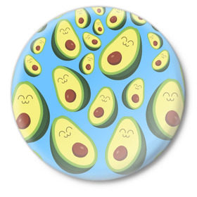 Значок с принтом Авокадо паттерн в Белгороде,  металл | круглая форма, металлическая застежка в виде булавки | avocado | vegan | vegetarian | авокадо | веган | вегетарианство