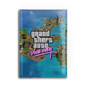 Обложка для автодокументов с принтом GRAND THEFT AUTO:VICE CITY в Белгороде, натуральная кожа |  размер 19,9*13 см; внутри 4 больших “конверта” для документов и один маленький отдел — туда идеально встанут права | Тематика изображения на принте: grand theft auto 2 | grand theft auto 3 | grand theft auto v | grand theft auto: san andreas | grand theft auto: vice city | gta 5 | gta online | gta v | город | игры