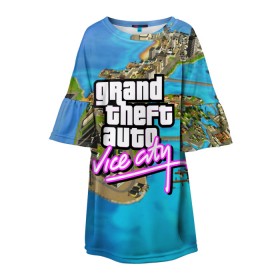 Детское платье 3D с принтом GRAND THEFT AUTO:VICE CITY в Белгороде, 100% полиэстер | прямой силуэт, чуть расширенный к низу. Круглая горловина, на рукавах — воланы | Тематика изображения на принте: grand theft auto 2 | grand theft auto 3 | grand theft auto v | grand theft auto: san andreas | grand theft auto: vice city | gta 5 | gta online | gta v | город | игры