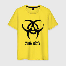 Мужская футболка хлопок с принтом 2019-nCoV в Белгороде, 100% хлопок | прямой крой, круглый вырез горловины, длина до линии бедер, слегка спущенное плечо. | Тематика изображения на принте: 2019 ncov | биологическая угроза | вирус | китай | китайский грипп | коронавирус | опасность | пандемия | ухань | эпидемия