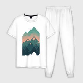 Мужская пижама хлопок с принтом Геометрические горы в Белгороде, 100% хлопок | брюки и футболка прямого кроя, без карманов, на брюках мягкая резинка на поясе и по низу штанин
 | геометрические горы | геометрия | горы | пейзаж | природа