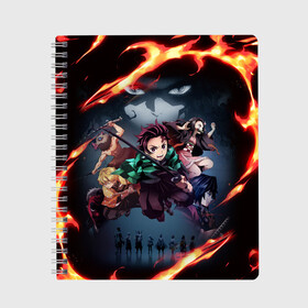 Тетрадь с принтом DEMON SLAYER KIMETSU NO YAIBA КЛИНОК РАССЕКАЮЩИЙ ДЕМОНОВ в Белгороде, 100% бумага | 48 листов, плотность листов — 60 г/м2, плотность картонной обложки — 250 г/м2. Листы скреплены сбоку удобной пружинной спиралью. Уголки страниц и обложки скругленные. Цвет линий — светло-серый
 | demon slayer | demon slayer: kimetsu no yaiba | kimetsu | kimetsu no yaiba | nezuko | slayer | tanjiro | клинок рассекающий демонов | незуко | танджиро | шинобу кочо