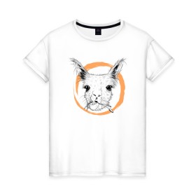 Женская футболка хлопок с принтом Животное в Белгороде, 100% хлопок | прямой крой, круглый вырез горловины, длина до линии бедер, слегка спущенное плечо | альпака | голова | животное | лама | лиса | урод | чб | эмоция