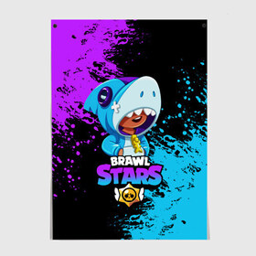 Постер с принтом Brawl Stars Leon Shark в Белгороде, 100% бумага
 | бумага, плотность 150 мг. Матовая, но за счет высокого коэффициента гладкости имеет небольшой блеск и дает на свету блики, но в отличии от глянцевой бумаги не покрыта лаком | brawl stars | crow | game | leon | бравл | бравл стар | бравл старс | ворон | ворона | детская | детям | игра | компьютерная игра | кров | леон | персонаж | развлечение