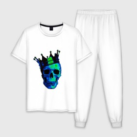 Мужская пижама хлопок с принтом Skeleton King в Белгороде, 100% хлопок | брюки и футболка прямого кроя, без карманов, на брюках мягкая резинка на поясе и по низу штанин
 | anime | boy | dead inside | depression | dota | emo | girl | goth | ivs | leave me alone | lil peep | rap | грусть | депрессия | мода | молодежь | одежда | одиночество | розы | слезы | стиль