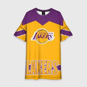 Детское платье 3D с принтом Los Angeles Lakers  в Белгороде, 100% полиэстер | прямой силуэт, чуть расширенный к низу. Круглая горловина, на рукавах — воланы | angeles | bryant | kobe | lakers | los | баскетбольный | клуб
