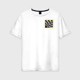 Женская футболка хлопок Oversize с принтом иллюзия в Белгороде, 100% хлопок | свободный крой, круглый ворот, спущенный рукав, длина до линии бедер
 | желтый | иллюзия | клетки | мода | необычно | прикольно | пространство | стильно. | черно белый