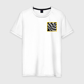 Мужская футболка хлопок с принтом иллюзия  в Белгороде, 100% хлопок | прямой крой, круглый вырез горловины, длина до линии бедер, слегка спущенное плечо. | желтый | иллюзия | клетки | мода | необычно | прикольно | пространство | стильно. | черно белый