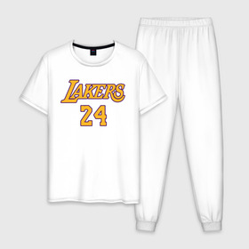 Мужская пижама хлопок с принтом Kobe Bryant в Белгороде, 100% хлопок | брюки и футболка прямого кроя, без карманов, на брюках мягкая резинка на поясе и по низу штанин
 | Тематика изображения на принте: 24 | kobe | kobe bean bryant | lakers | los angeles | американский баскетболист | баскетбол | баскетболист | коби | коби бин брайант | лейкерс | лос анджелес | нью йорк
