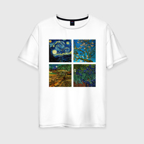Женская футболка хлопок Oversize с принтом Ван Гог картины в Белгороде, 100% хлопок | свободный крой, круглый ворот, спущенный рукав, длина до линии бедер
 | van gogh | арт | ван гог | галерея | живопись | звездная ночь | знаменитая | искусство | картины | пейзаж | рисование | футболка с ван гогом | художник