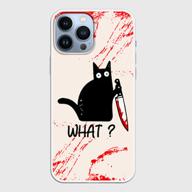 Чехол для iPhone 13 Pro Max с принтом What cat в Белгороде,  |  | cat | kitten | knife | what | вопрос | киса | кот | котёнок | кошак | кошка | кровь | нож | удивление | что