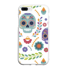Чехол для iPhone 7Plus/8 Plus матовый с принтом Мексиканские мотивы в Белгороде, Силикон | Область печати: задняя сторона чехла, без боковых панелей | день мёртвых. череп | мексика | мексиканский | мексиканское | цветок | цветы | черепа