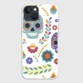 Чехол для iPhone 13 с принтом Мексиканские мотивы в Белгороде,  |  | день мёртвых. череп | мексика | мексиканский | мексиканское | цветок | цветы | черепа