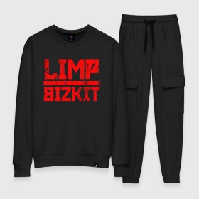 Женский костюм хлопок с принтом LIMP BIZKIT в Белгороде, 100% хлопок | на свитшоте круглая горловина, мягкая резинка по низу. Брюки заужены к низу, на них два вида карманов: два 