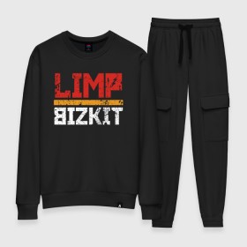 Женский костюм хлопок с принтом LIMP BIZKIT в Белгороде, 100% хлопок | на свитшоте круглая горловина, мягкая резинка по низу. Брюки заужены к низу, на них два вида карманов: два 