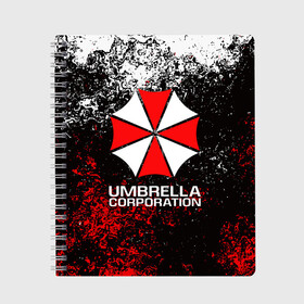 Тетрадь с принтом UMBRELLA CORP в Белгороде, 100% бумага | 48 листов, плотность листов — 60 г/м2, плотность картонной обложки — 250 г/м2. Листы скреплены сбоку удобной пружинной спиралью. Уголки страниц и обложки скругленные. Цвет линий — светло-серый
 | Тематика изображения на принте: ada wong | biohazard | leon | nemesis | project resistance | raccoon city | re2 | resident evil 2 | rpd | stars | umbrella | ада вонг | амбрелла | немесис | ужасы