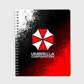 Тетрадь с принтом UMBRELLA CORP в Белгороде, 100% бумага | 48 листов, плотность листов — 60 г/м2, плотность картонной обложки — 250 г/м2. Листы скреплены сбоку удобной пружинной спиралью. Уголки страниц и обложки скругленные. Цвет линий — светло-серый
 | Тематика изображения на принте: ada wong | biohazard | leon | nemesis | project resistance | raccoon city | re2 | resident evil 2 | rpd | stars | umbrella | ада вонг | амбрелла | немесис | ужасы