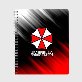 Тетрадь с принтом UMBRELLA CORP в Белгороде, 100% бумага | 48 листов, плотность листов — 60 г/м2, плотность картонной обложки — 250 г/м2. Листы скреплены сбоку удобной пружинной спиралью. Уголки страниц и обложки скругленные. Цвет линий — светло-серый
 | Тематика изображения на принте: ada wong | biohazard | leon | nemesis | project resistance | raccoon city | re2 | resident evil 2 | rpd | stars | umbrella | ада вонг | амбрелла | немесис | ужасы