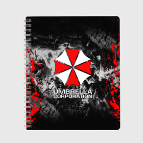 Тетрадь с принтом UMBRELLA CORP в Белгороде, 100% бумага | 48 листов, плотность листов — 60 г/м2, плотность картонной обложки — 250 г/м2. Листы скреплены сбоку удобной пружинной спиралью. Уголки страниц и обложки скругленные. Цвет линий — светло-серый
 | ada wong | biohazard | leon | nemesis | project resistance | raccoon city | re2 | resident evil 2 | rpd | stars | umbrella | ада вонг | амбрелла | немесис | ужасы