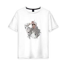 Женская футболка хлопок Oversize с принтом Billie Eilish в Белгороде, 100% хлопок | свободный крой, круглый ворот, спущенный рукав, длина до линии бедер
 | billie eilish | билли айлишь | девушка | милая девушка | певица | человек