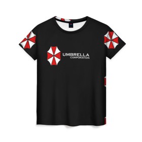 Женская футболка 3D с принтом Umbrella Corporation в Белгороде, 100% полиэфир ( синтетическое хлопкоподобное полотно) | прямой крой, круглый вырез горловины, длина до линии бедер | апокалипсис | зла | зомби | обитель | твирус
