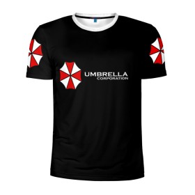 Мужская футболка 3D спортивная с принтом Umbrella Corporation в Белгороде, 100% полиэстер с улучшенными характеристиками | приталенный силуэт, круглая горловина, широкие плечи, сужается к линии бедра | Тематика изображения на принте: апокалипсис | зла | зомби | обитель | твирус