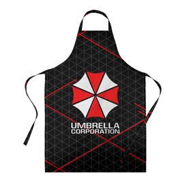 Фартук 3D с принтом UMBRELLA CORP | АМБРЕЛЛА КОРП в Белгороде, 100% полиэстер | общий размер — 65 х 85 см, ширина нагрудника — 26 см, горловина — 53 см, длина завязок — 54 см, общий обхват в поясе — 173 см. Принт на завязках и на горловине наносится с двух сторон, на основной части фартука — только с внешней стороны | ada wong | biohazard | leon | nemesis | project resistance | raccoon city | re2 | resident evil 2 | rpd | stars | umbrella | ада вонг | амбрелла | немесис | ужасы