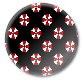 Значок с принтом Umbrella Corporation в Белгороде,  металл | круглая форма, металлическая застежка в виде булавки | апокалипсис | зла | зомби | обитель | твирус