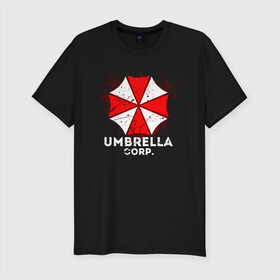 Мужская футболка хлопок Slim с принтом UMBRELLA CORP в Белгороде, 92% хлопок, 8% лайкра | приталенный силуэт, круглый вырез ворота, длина до линии бедра, короткий рукав | ada wong | biohazard | leon | nemesis | project resistance | raccoon city | re2 | resident evil 2 | rpd | stars | umbrella | ада вонг | амбрелла | немесис | ужасы