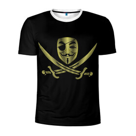 Мужская футболка 3D спортивная с принтом Анонимус Пират в Белгороде, 100% полиэстер с улучшенными характеристиками | приталенный силуэт, круглая горловина, широкие плечи, сужается к линии бедра | anonymous | v   значит вендетта | анонимус | анонимусы | вендетта | гай фокс | гая фокса | женскую | купить | маска | маска v | мужскую | пират | пирата | с анонимусом | с маской | с пиратом | хакер | хактивизм