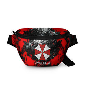 Поясная сумка 3D с принтом UMBRELLA CORP в Белгороде, 100% полиэстер | плотная ткань, ремень с регулируемой длиной, внутри несколько карманов для мелочей, основное отделение и карман с обратной стороны сумки застегиваются на молнию | biohazard | biohazard 7 | crocodile | fang | game | hand | monster | new umbrella | resident evil | resident evil 7 | umbrella | umbrella corp | umbrella corporation | zombie | обитель